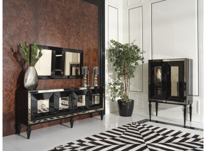 Volledige spiegel barkast zwart hout dressoir kast