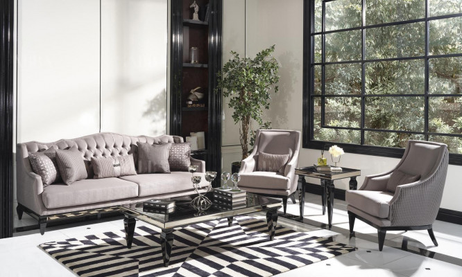 Bankstel Bank 3 Fauteuils Stoffen Bank Grijs 3-delig Driezitsbank