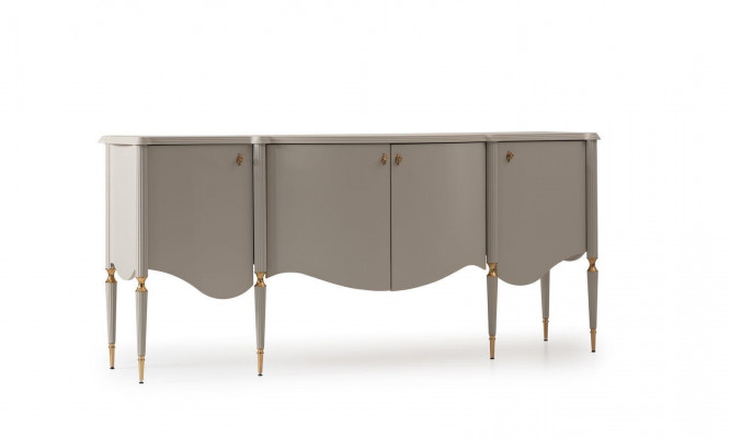 Woonkamerset 4-delig Fauteuil Bijzettafel Dressoir Spiegel Beige