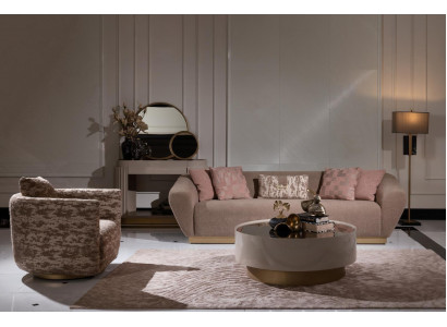 Stoffen bankstel bankstel bank 3-zits fauteuil salontafel beige stof 3-delig