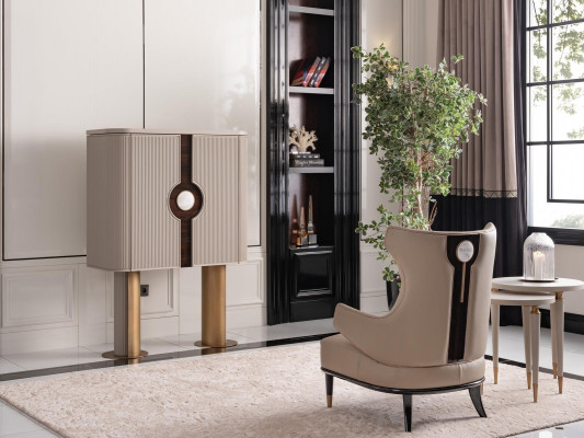 Fauteuil Groep Woonkamer Barkast Modern Oorfauteuil Beige Kast