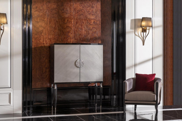 Garnituur Fauteuil Barkast Grijs Stof Oorfauteuil Bar Woonkamer Set