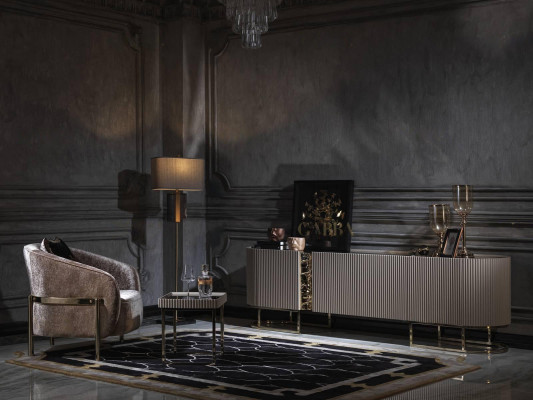 Groep fauteuils Woonkamer Bijzettafel Beige Stof TV-standaard Set van 3 delen