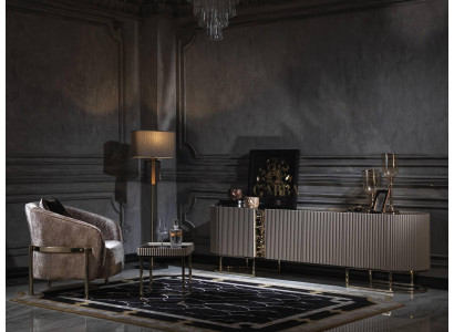 Groep fauteuils Woonkamer Bijzettafel Beige Stof TV-standaard Set van 3 delen
