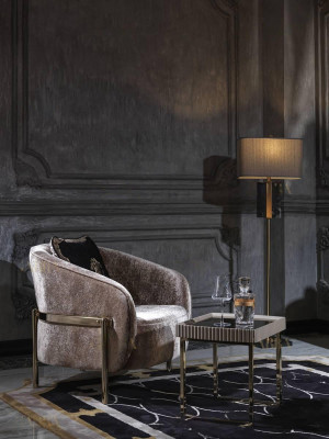 Groep fauteuils Woonkamer Bijzettafel Beige Stof TV-standaard Set van 3 delen