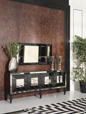 Volledige dressoir buffetkast spiegel set zwart hout luxe