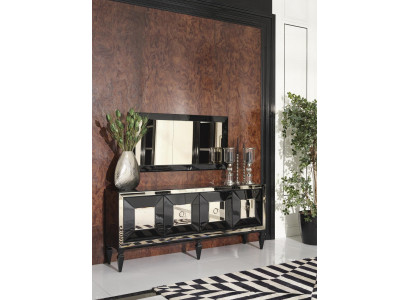 Volledige dressoir buffetkast spiegel set zwart hout luxe