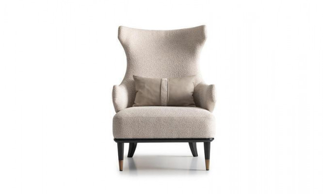 Luxe moderne fauteuil met oren, eenzitter, luxe beige stof, modern woonkamer