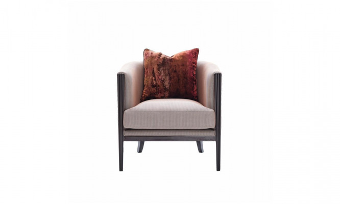 Fauteuil met grijze stoffen bekleding en oorfauteuil, cocktailstoel, ontspanningsstoel ontwerp
