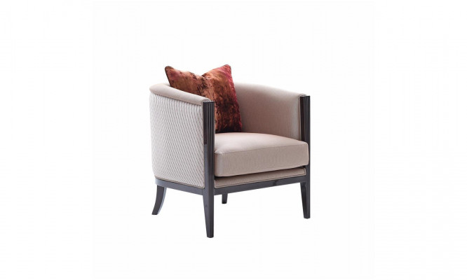 Fauteuil met grijze stoffen bekleding en oorfauteuil, cocktailstoel, ontspanningsstoel ontwerp