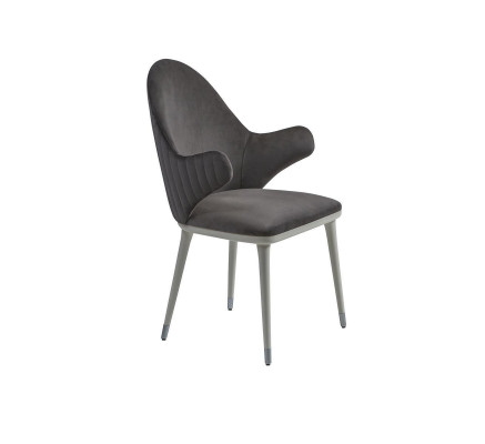 Grijze stoel met armleuningen, modern eetkamer luxe design meubels.