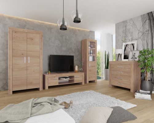 Woonkamer wandmeubel set groep garnituur vitrine dressoir 4-delig houten meubelrek.
