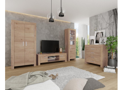Woonkamer wandmeubel set groep garnituur vitrine dressoir 4-delig houten meubelrek.