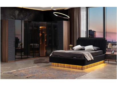 Bruin-zwart slaapkamer set Compleet bed 2x nachtkastjes