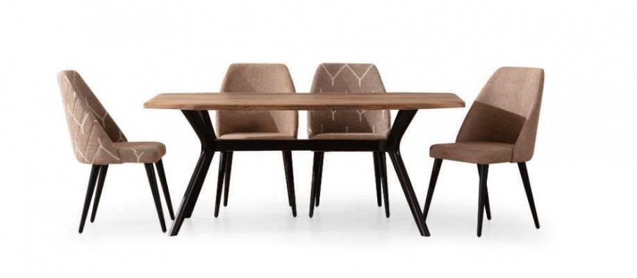 Moderne eetkamermeubels Beige 3-zits eettafel Luxe 4 stoelen Spiegel