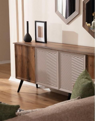 Moderne eetkamermeubels Beige 3-zits eettafel Luxe 4 stoelen Spiegel