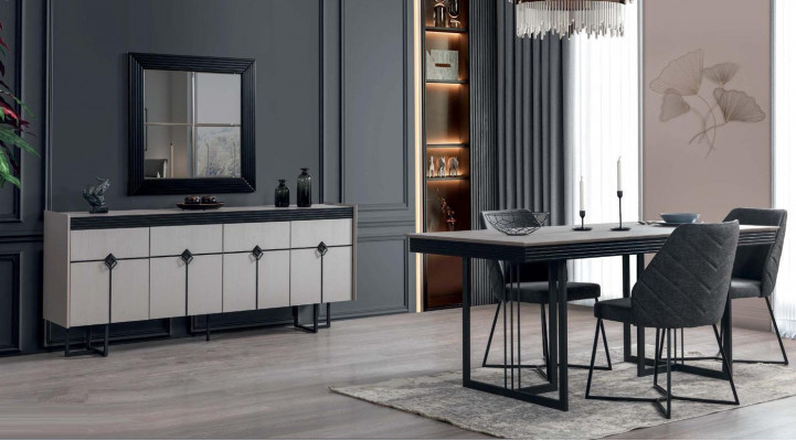 Eetkamerset luxe ontwerp eettafel inrichting dressoir met spiegel compleet