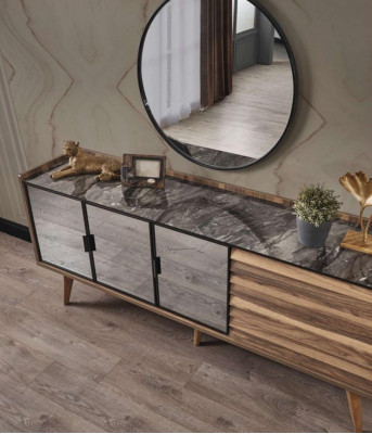 Complete bruine eetkamerset eettafel 4 stoelen dressoir 7-delig