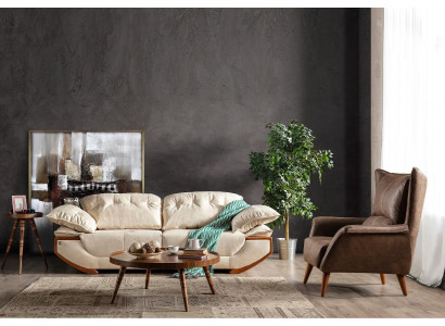 Wit-bruin woonkamerbankstel Designer Driezits Luxe Fauteuil