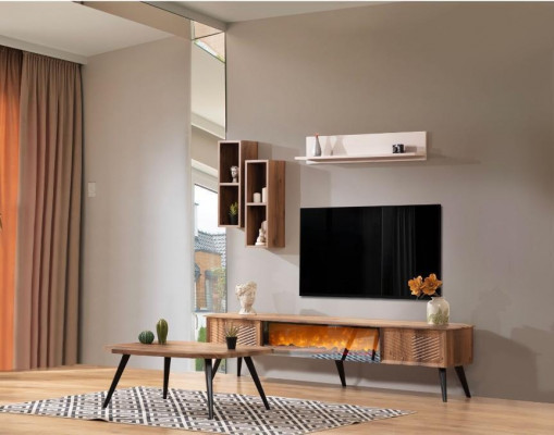 Stijlvolle woonkamer meubels Modern RTV-lagere kast Hout Salontafel Planken