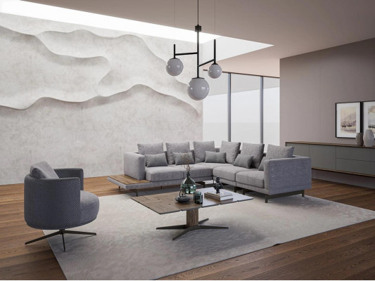 Nieuw luxe textiel zitbankstel L-vormig meubilair woonkamer salontafel