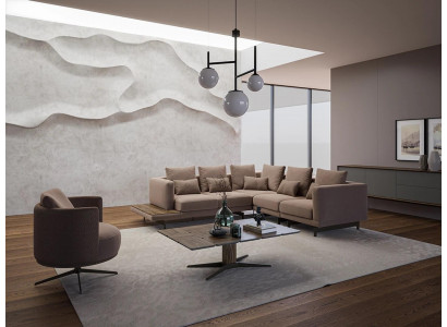 Ontwerperset woonkamerset bankstel L-vorm met salontafel inrichting