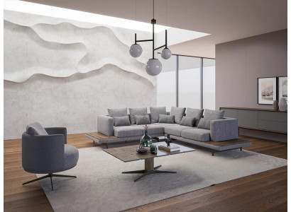 Woonkamer set 3-dlg Textiel Bank L-vorm Nieuwe salontafel Luxe meubels