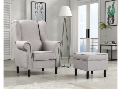 Fauteuil Voetenbank Bijzettafel Design Oorfauteuil Set Suite Bekleding Relax TV 2-delig