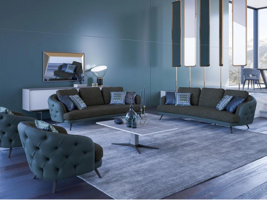 Woonkamer Bruin Bankstel 2x Driezitsbank 2x Fauteuil Luxe Salontafel
