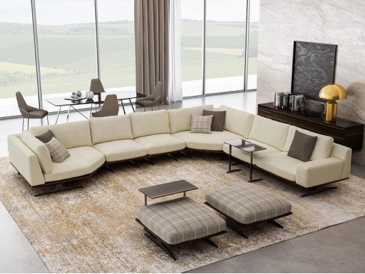 Luxe hoekbank L-vorm Luxe banken 2x bijzettafel 2x kruk set Nieuw