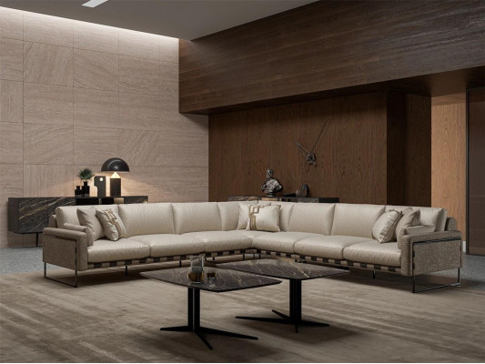 Luxe hoekbank bank woonkamer bank bekleding zit L-vormig set 2x salontafel