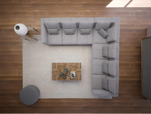 Nieuwe compleet meubel hoekbank L-vorm textiel inrichting woonkamer hout salontafel