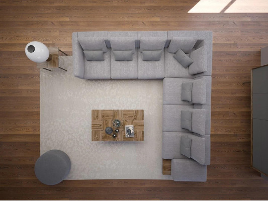 Luxe set woonkamer textiel hoekbank L-vorm hout salontafel met bijzettafel