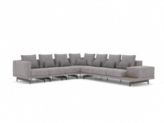 Luxe set woonkamer textiel hoekbank L-vorm hout salontafel met bijzettafel