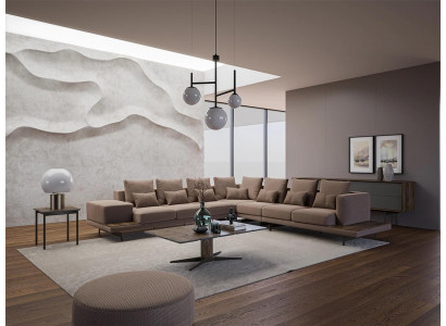 Designer woonkamerset 3-delig gestoffeerd hoekbank L-vorm hout salontafel nieuw