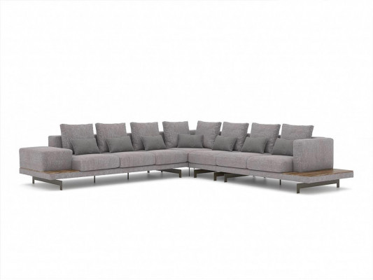 Woonkamerset 3-delig Grijs Hoekbank L-vorm Hout Salontafel Designer Bijzettafel Woonkamerset 3-delig Grijs Hoekbank L-vorm Hout Salontafel Designer Bijzettafel