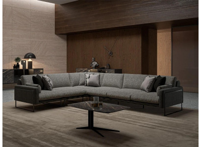 Woonkamer stoffen hoekbank L-vorm luxe salontafel