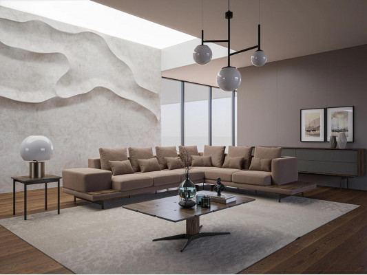 Woonkamer hoekbank L-vorm design luxe set inrichting salontafel nieuw