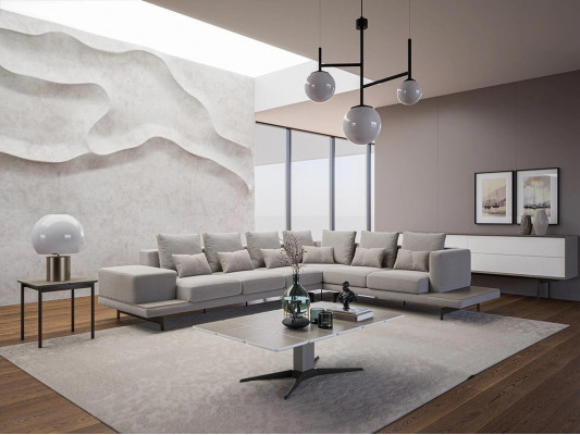 Zitbank Grijs Bank L-vorm Design Hoekbank Nieuwe Woonkamer Salontafel