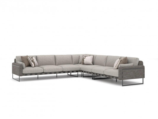 Modern gestoffeerde bank L-vorm textiel woonkamer inrichting luxe design zitplaatsen