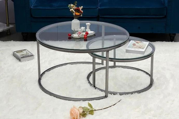 Salontafels 2-delige glazen tafelblad metalen gouden woonkamermeubels