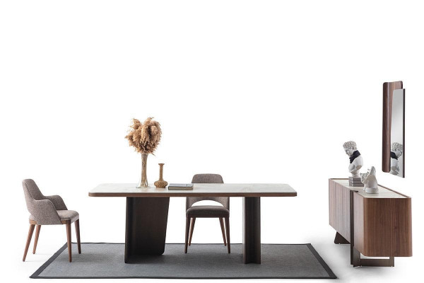Eetkamer 7-delig modern set Eettafel Dressoir Buffet Spiegel Stoelen