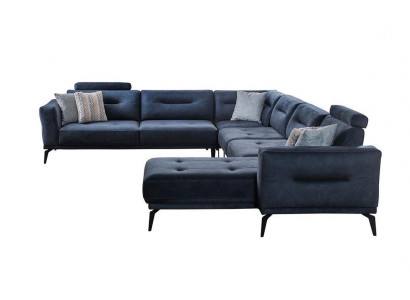 Luxe modern design woonkamer U-vormige hoekbank massief donkerblauw bankstel.