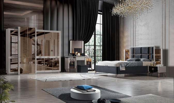 Modern slaapkamer set Bed 2x nachtkastje Kledingkast Kaptafel