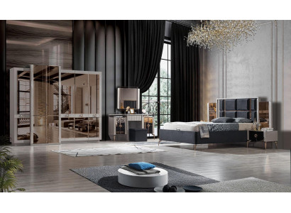 Modern slaapkamer set Bed 2x nachtkastje Kledingkast Kaptafel