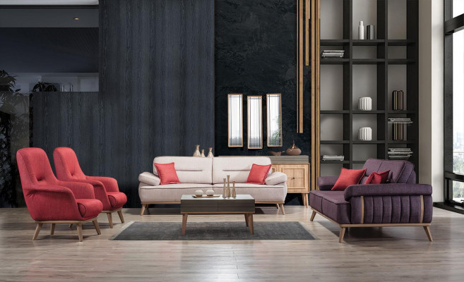 Stijlvol Meerkleurig Set in Woonkamer Set 2x 3-zitsbanken en 2x fauteuils
