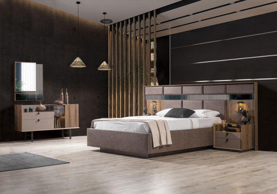 Modern slaapkamer set met perfect bed, 2 nachtkastjes en kaptafel.