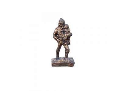 Brandweerman redt kind Held Figuur Standbeeld Sculptuur Koperen Imitatie Uiterlijk Decoratie