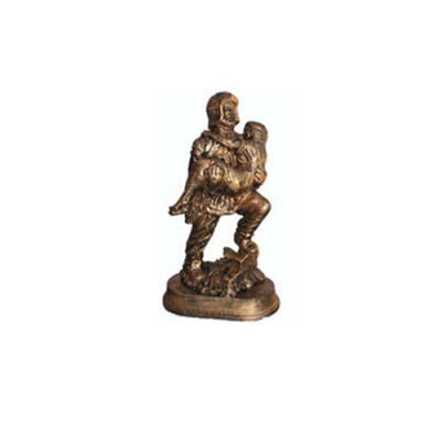 Beeld Brandweerman Redt Kind Held Figuur Standbeeld Koperen Imitatie 25cm Decoratie