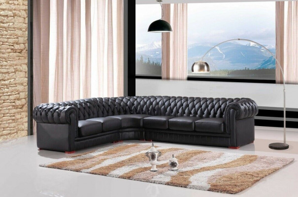 Chesterfield hoekbank L-vormige bank Designer bank Zwart Bank 100% Leer Direct